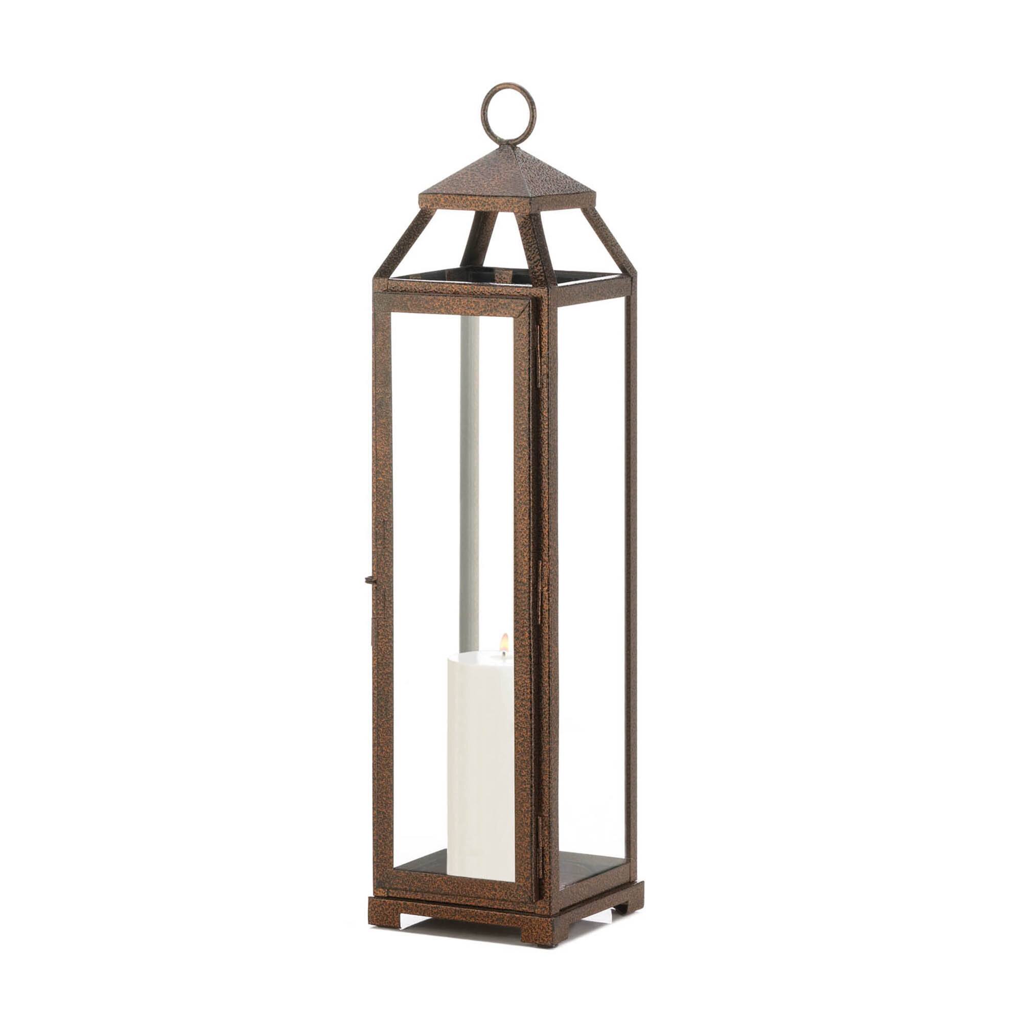 22" Iron & Glass Copper Lantern
